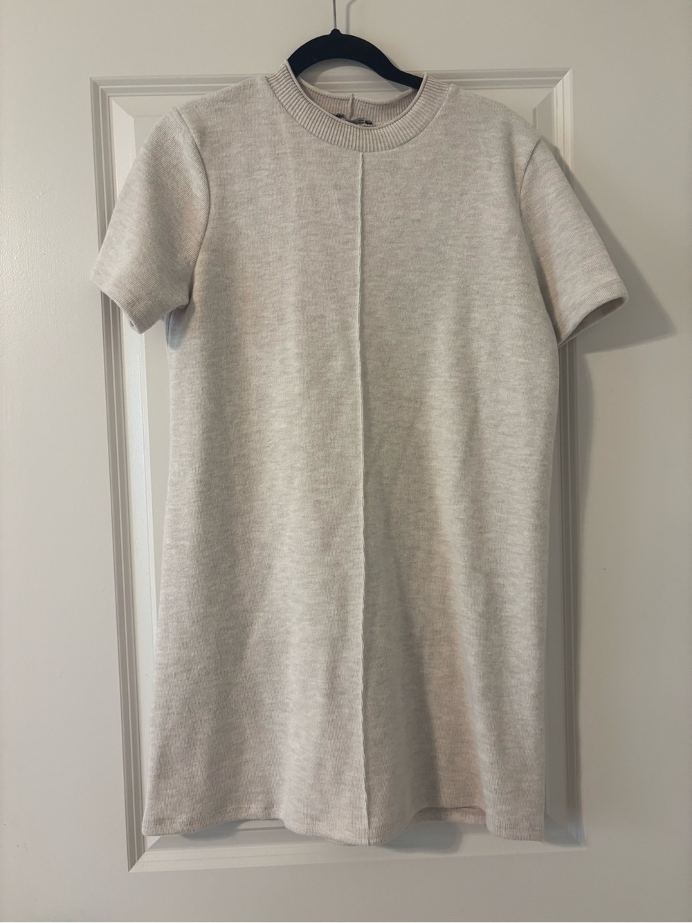 Zara Cream Short-Sleeve Knit Mini Dress